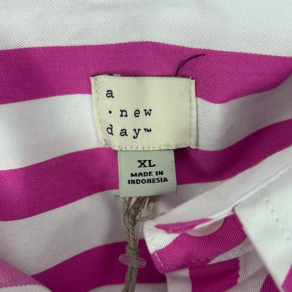 NWT A New Day Pink And White Button Up 100% Cotton Striped Shirt Dress Size XL - Picture 7 of 9